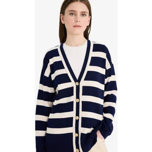 Regular Fit V Yaka Çizgili Düğme Kapmalı Tunik Triko Hırka D2445AX25AU