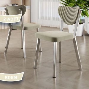 Arfe Serisi 2 Adet Krem Mutfak Sandalyesi Krom Kaplama Metal Ayak 1. Sınıf Babyface Kumaş
