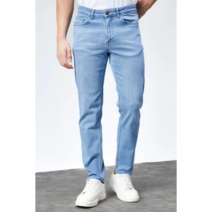 Erkek Buz Mavi Regular Fit Boru Paça Esnek Likralı Jeans Kot Pantolon HLTHE001981