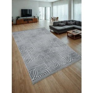 NarStore Home Elit Osso Gri Beyaz Saçaklı Kabartmalı Kaymaz Taban Yıkanabilir Kesme Yolluk Halı