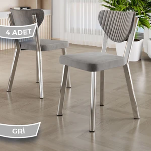 Arfe Serisi 4 Adet Gri Mutfak Sandalyesi Krom Kaplama Metal Ayak 1. Sınıf Babyface Kumaş
