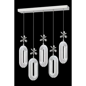 Istanbul Avize Alfa 5'li Sıralı Gümüş Yemek Masası Kumandalı 3 Renk Kristal Taşlı Avize