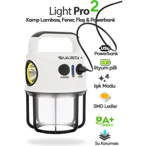Light Pro2 Işıldak Profesyonel Kamp Lambası ve Fener Şarjlı USB Powerbank Özellikli