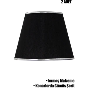 Siyah Gümüş Şeritli Ikili Modern Abajur Şapkası