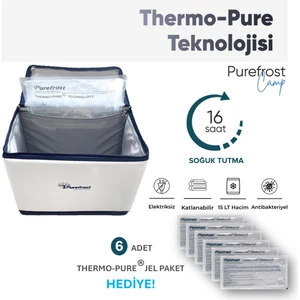 PUREFROST PF15 Kamp&Piknik Katlanır Soğutucu Termal Çanta, Elektriksiz&Buzsuz 16 Saat Soğuk Tutma, 15 Litre + 6 Adet Thermo-Pure Jel Paket