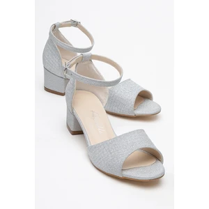 Kadın Gümüş Simli Kısa Topuklu Rahat Abiye Ayakkabı