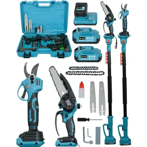 Güçlü 2 Akülü 2'li Set Şarjlı Ağaç Dal Kesme ve Budama Makası Testere Teleskopik