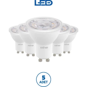 RTL11123-5 Rother GU10 LED Spot Ampul 8W 700 Lümen 3000K Sarı Işık Enerji Tasarruflu Ampul 5 Adet