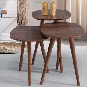 İnegöl Sehpa Ahşap 3'lü Yuvarlak Zigon Sehpa Ceviz B1