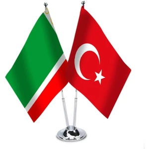 Çeçenistan Türkiye İkili Saten Masa Bayrağı
