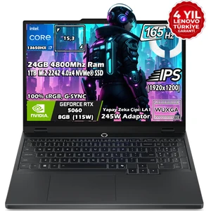 Legion 5 15IRX10 Intel Core İ7 13650HX 24GB 1TB SSD RTX 5060 (115W) 15.3" WUXGA (1920X1200) IPS Panel Freedos Taşınabilir Bilgisayar 83LY00AXTR