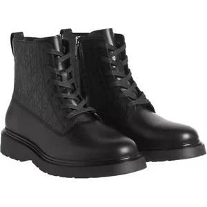 Erkek Monogram Desenli Fermuarlı Combat Bot - Siyah