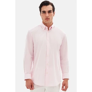 Ds Damat Comfort Pembe Düğmeli Yaka Rahat Kesim Keten Görünümlü %100 Pamuk Gömlek 2HC02ORT64265