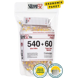 Süzen92 Sigara Ağızlığı Filtresi Slim 540'lı Ekonomik Poşet + 60'lı Adaptör 