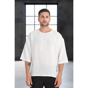 Bisiklet Yaka Fakir Kol Oversize Kısa Kol T-shirt - Beyaz