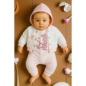 Kız Bebek Kurdelalı %100 Pamuk Kapşonlu Prenses Takımı