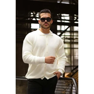 Oversize Selanik Örgü Düğmeli Erkek Hırka- Ekru