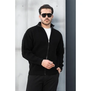 Oversize Selanik Örme Fermuarlı Erkek Hırka- Siyah