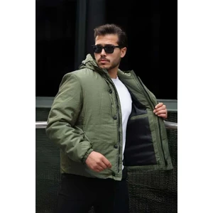 Oversize Cep Detaylı Kapüşonlu Hafif Şişme Mont - Yeşil