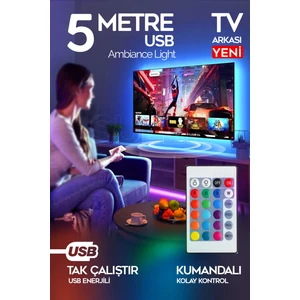5 Metre USB Tv Arkası & Dekoratif Ortam Ambiyans Aydınlatması Kumanda Kontrollü Tak Çalıştır