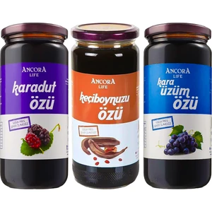 Ancora Life Karadut Özü, Keçiboynuzu Özü, Kara Üzüm Özü - Şeker İlavesiz Soğuk Sıkım 640 Gr x 3 Adet