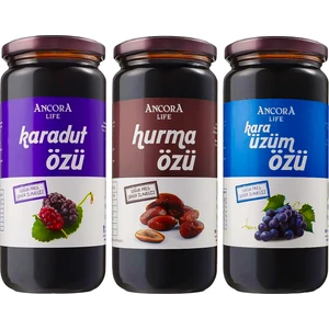 Ancora Life Karadut Özü, Hurma Özü, Kara Üzüm Özü - Şeker İlavesiz Soğuk Sıkım 640 Gr x 3 Adet