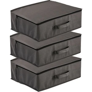 3'lü Set 53X44X21 cm Baza Altı & Dolap Içi Organizer, Yorgan & Yastık Düzenleyici Hurç Antrasit Gri