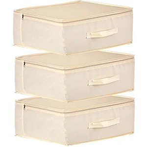 3'lü Set 53 x 44 x 21 cm Baza Altı & Dolap Içi Organizer, Yorgan & Yastık Düzenleyici Hurç Krem