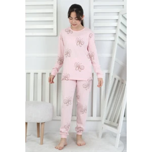 Uzun Kollu %100 Pamuk Kız Çocuk Pijama Takımı Kelebek Desenli 8-13 Yaş