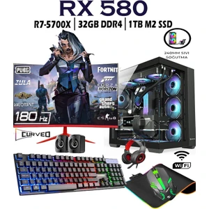 Rebirth X87 Ryzen 7 5700X 32GB 1tb M.2 SSD RX580 8gb 24'' 180HZ Curved Masaüstü Oyuncu Bilgisayarı