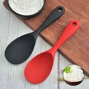 2 Adet Ultra Sert Uçlu Silikon Servis Pilav Tatlı Kaşığı Kaşık Seti Asılabilir Kaşık Yanmaz Yapışmaz