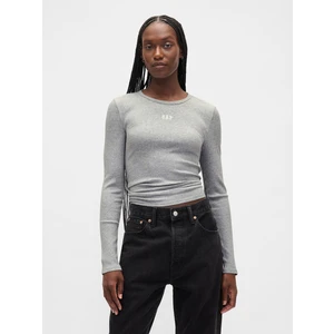 Kadın Gri Modern Fitilli Logo Crop T-Shirt