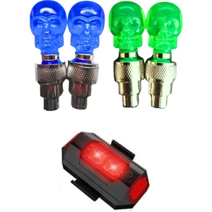 4 Adet Kuru Kafa Işıklı Sibop 1 Adet Çok Renkli Flaşör Ikaz Bisiklet Işık Seti