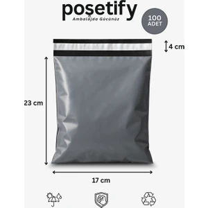 Gri Cepsiz Kargo Poşeti 17X23+4 cm 100 Adet E-Ticaret Poşeti | Yapışkan Bantlı Kargo Zarfı
