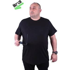 Erkek Büyük Beden Likralı Basic Sıfır Yaka Tişört 11160 Siyah