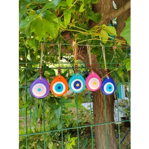 Renkli El Yapımı Nazar Boncuğu Duvar ve Ağaç Süsü 5’li Set – Seramik Dekoratif Askı