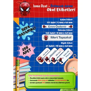 Örümcek Adam Temalı Kişiye Özel Suya Dayanıklı Okul Etiketi Seti - 258 Adet İsimli Etiket