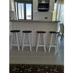 Taburecity-Siyah-Beyaz Ahşap Tabure - Bar Tabure ( 70 cm ) 1 Adet