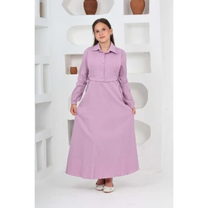 Kız Çocuk Uzun Gofre Kumaş Jile & Elbise Iki Parça Takım Tesettür Elbise – Astarlı Zarif SET-4948-ELB-2048
