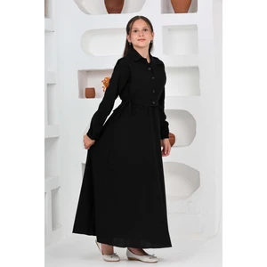 Kız Çocuk Uzun Gofre Kumaş Jile & Elbise Iki Parça Takım Tesettür Elbise – Astarlı Zarif SET-4948-ELB-2048