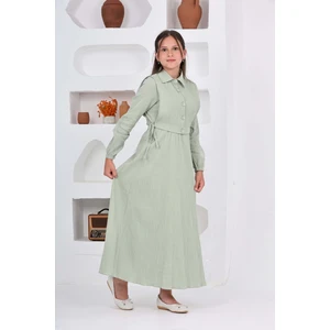 Kız Çocuk Uzun Gofre Kumaş Jile & Elbise Iki Parça Takım Tesettür Elbise – Astarlı Zarif SET-4948-ELB-2048