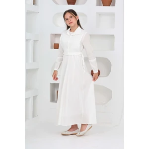 Kız Çocuk Uzun Gofre Kumaş Jile & Elbise Iki Parça Takım Tesettür Elbise – Astarlı Zarif SET-4948-ELB-2048