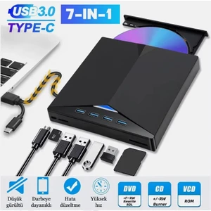 Çok Fonksiyonlu 7 In 1 USB 3.0 Type-C Harici DVD Rw CD Sürücü Yazıcı Okuyucu Oynatıcı Optik Sürücü