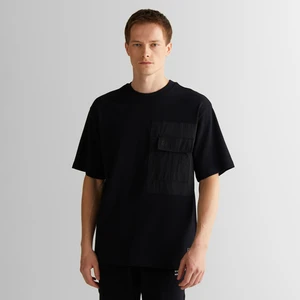 Erkek Siyah Relaxed Fit Bisiklet Yaka Logolu T-Shirt