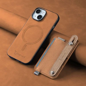 Apple iPhone 15 Plus Uyumlu Kılıf Zebana 2in1 Kartlıklı Best Deri Kılıf Kahverengi