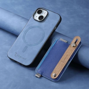 Apple iPhone 14 Plus Uyumlu Kılıf Zebana 2in1 Kartlıklı Best Deri Kılıf Mavi