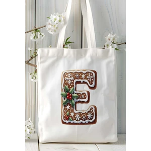 E Harfi Kurabiye Noel Yeniyıl Isimli Baskılı Bez Omuz Çantası Çift Taraflı Kişiye Özel Model 6
