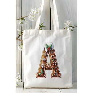 A Harfi Kurabiye Noel Yeniyıl Isimli Baskılı Bez Omuz Çantası Çift Taraflı Kişiye Özel Model 1