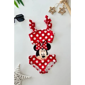 Miniğimin Cicileri Mnn Ms Aplike Baskılı Kız Çocuk Mayo bikini takım - Kırmızı