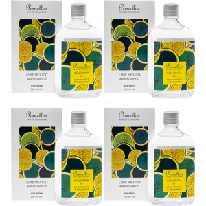 Kolonya Lime Mexico & Bergamot  4 Adet (4X250 Ml, 80 Derece. Cam Şişe)